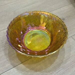 Vintage Marigold Carnival Glass Indiana Weavetex Basket Weave Bowl